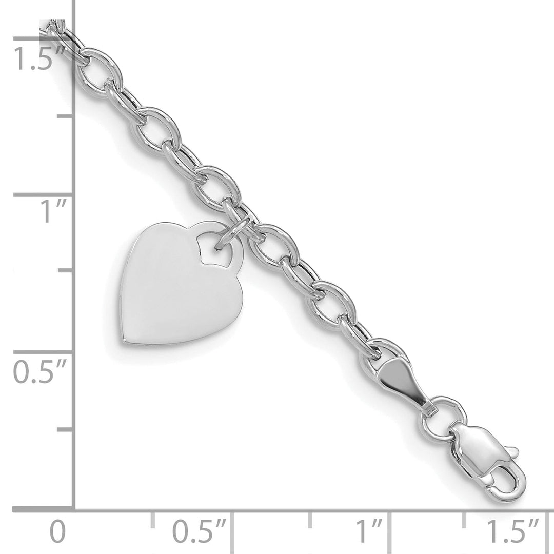 14k white gold heart link charm bracelet 7.5-inch length 10.5-mm width