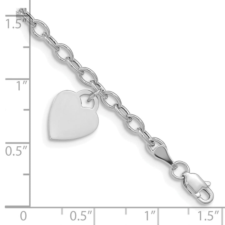 14k white gold heart link charm bracelet 8.5-inch, 10.5-mm width