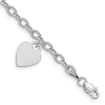 14k white gold heart link charm bracelet 8.5-inch, 10.5-mm width 