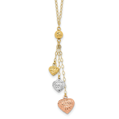 14k Tri-color Puff Heart Lariat Necklace at $ 193.9 only from Jewelryshopping.com