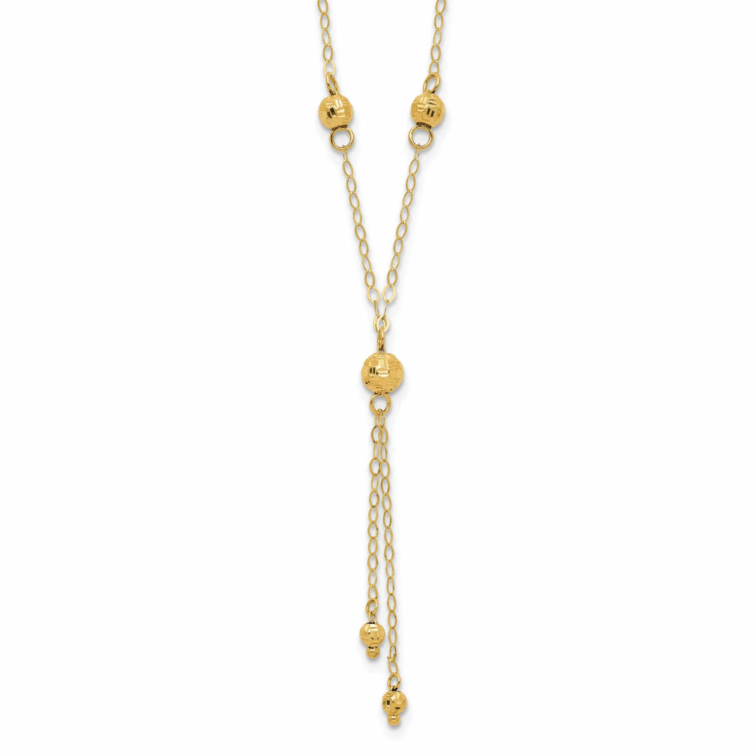 14k Gold Diamond Cut Bead Lariat Necklace