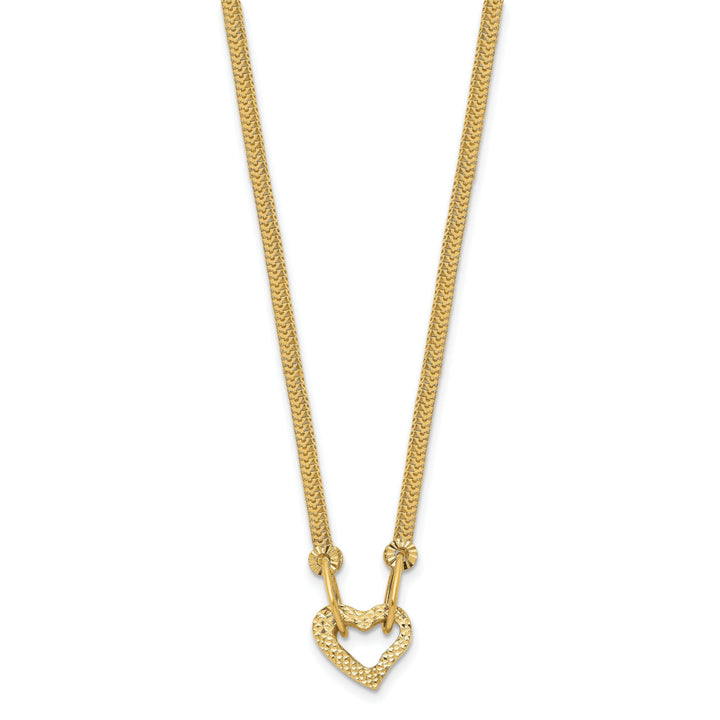 14K Yellow Gold Diamond Cut Polished Finish Solid Cut Out Heart Pendant Design in 18-Inch, 2-Inch Extention Fancy Franco Chain Necklace Set