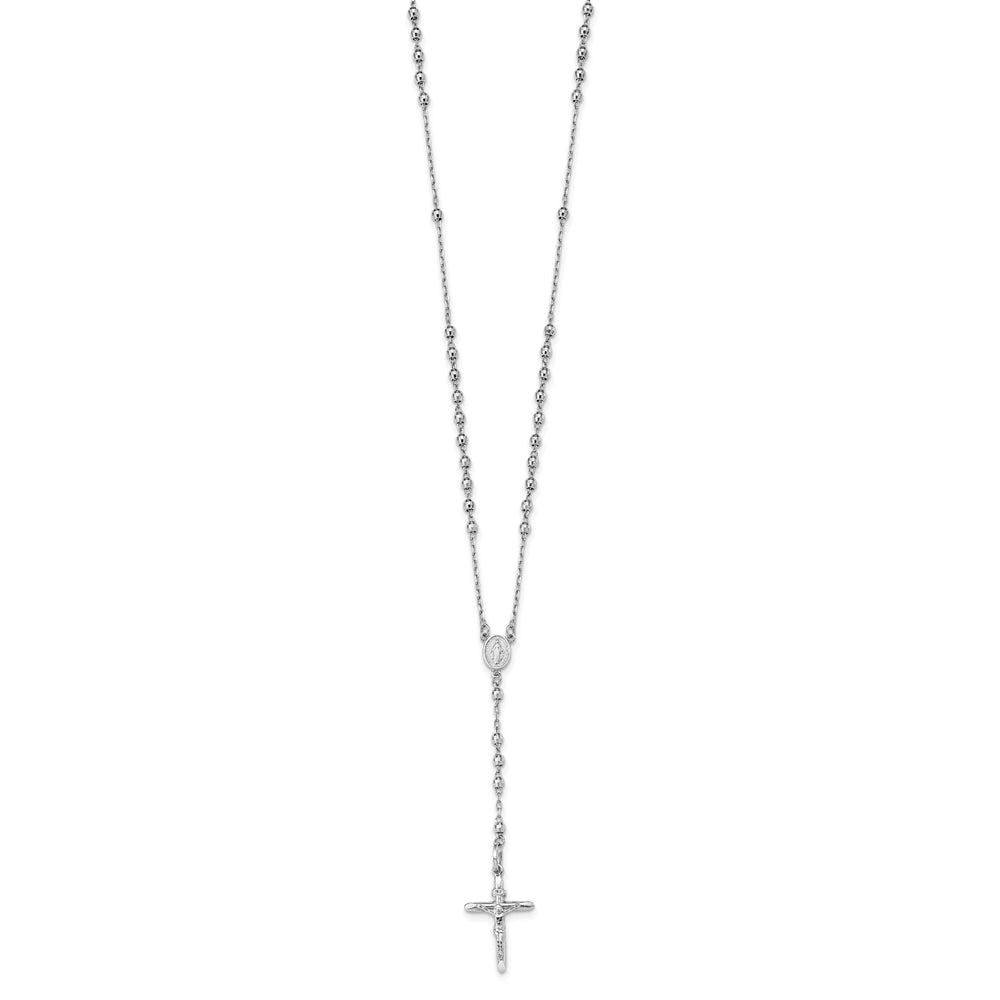 14k White Gold 24 inch Beaded Rosary Necklace