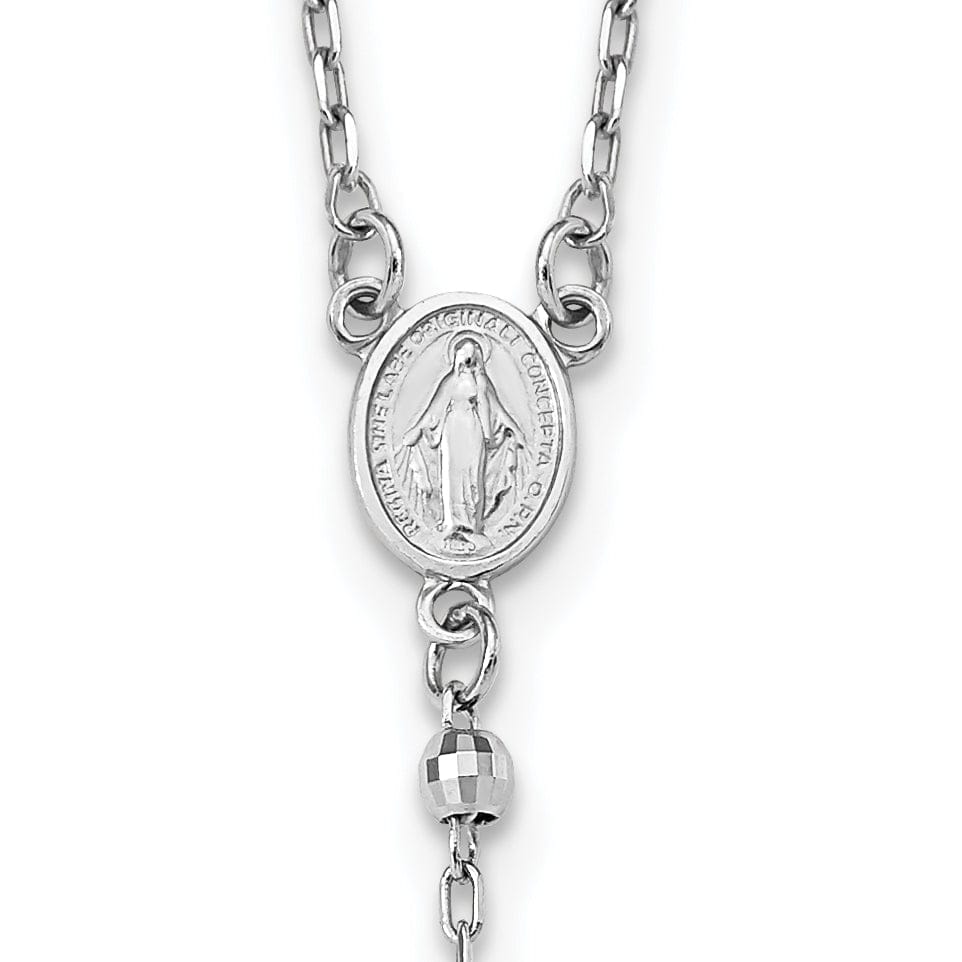 14k White Gold 24 inch Beaded Rosary Necklace