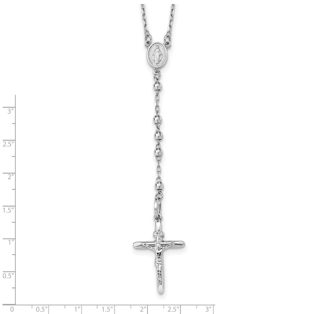 14k White Gold 24 inch Beaded Rosary Necklace