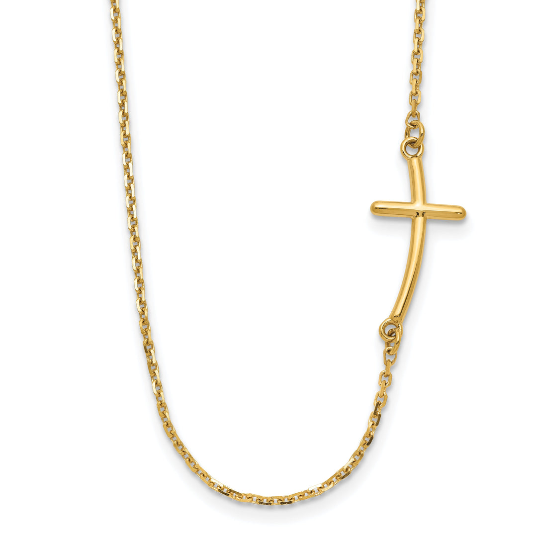 14k Yellow Small Sideways Curved Cross Necklace