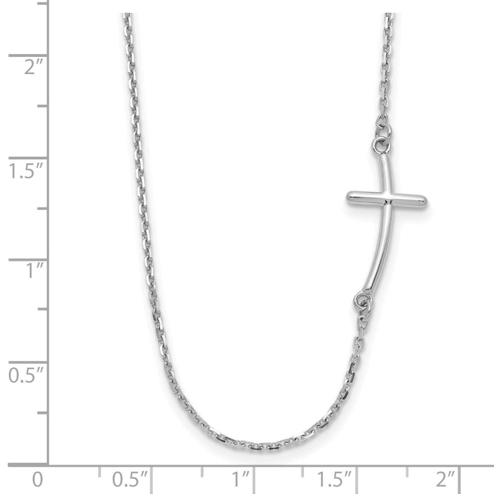 14k White Small Sideways Curved Cross Necklace