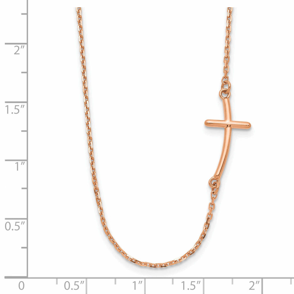 14k Rose Gold Polished Finish Sideways Curved Shape Cross Design Pendant in a 19-Inch Cable Chain Necklace Set