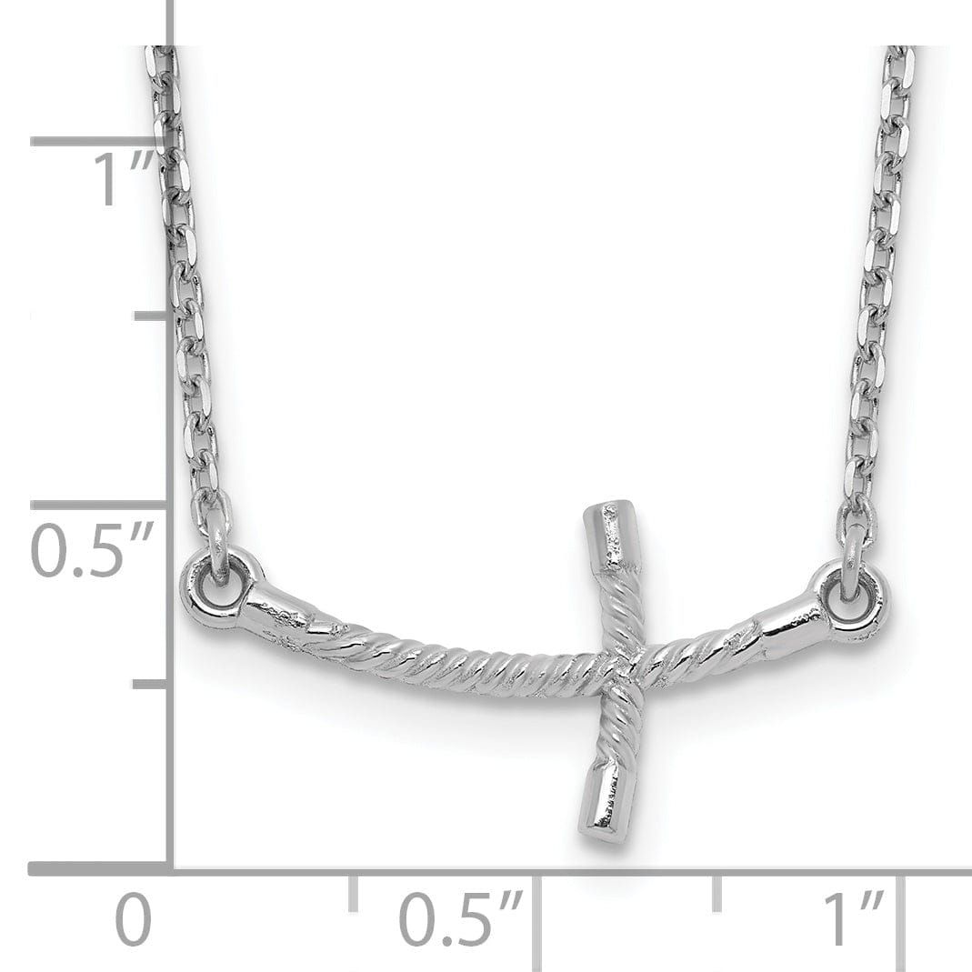 14k White Gold Polished Finish Sideways Curved Twist Cross Stlye Pendant in a 19-Inch Cable Chain Necklace Set