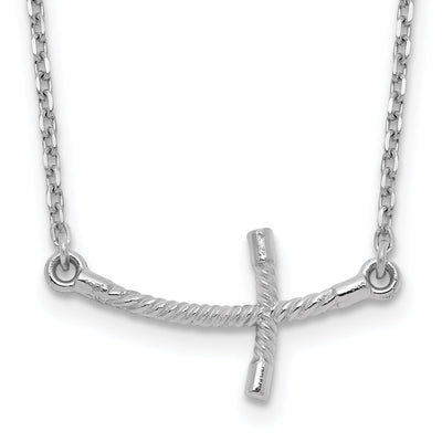 14k White Gold Polished Finish Sideways Curved Twist Cross Stlye Pendant in a 19-Inch Cable Chain Necklace Set