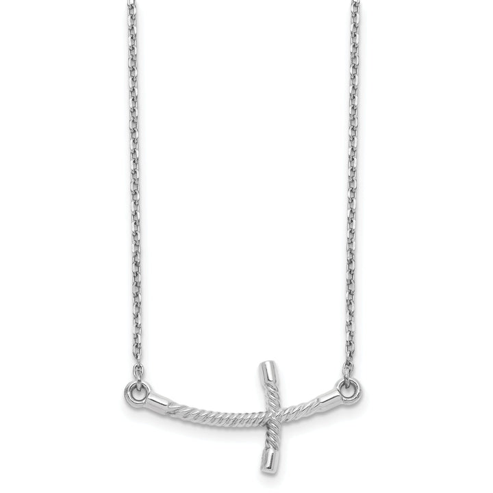 14k White Gold Polished Finish Large Size Sideways Curved Twist Design Cross Pendant in a 19-Inch Cable Chain Necklace Set