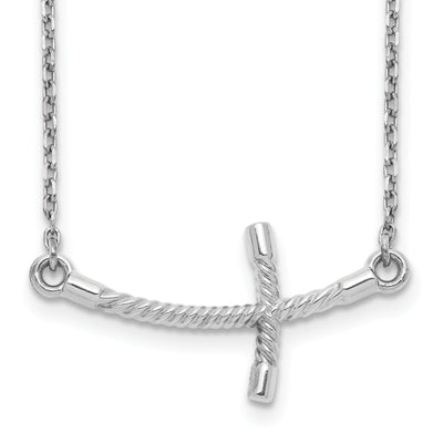 14k White Gold Polished Finish Large Size Sideways Curved Twist Design Cross Pendant in a 19-Inch Cable Chain Necklace Set