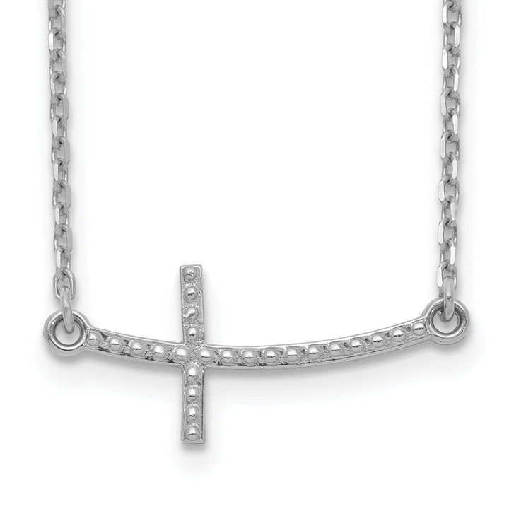 14k White Gold Polished Textured Finish Sideways Curved Shape Cross Pendant in a 19-Inch Cable Chain Necklace Set