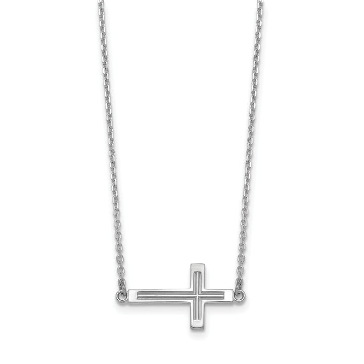 14k White Gold Polished Finish Sideway Cross Cut Out Design Pendant in a 19-Inch Cable Chain Necklace Set