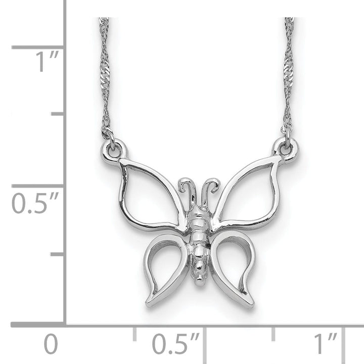 14k White Gold Polished Finish Solid Butterfly Design Pendant in a 17-inch Singapore Chain Necklace Set