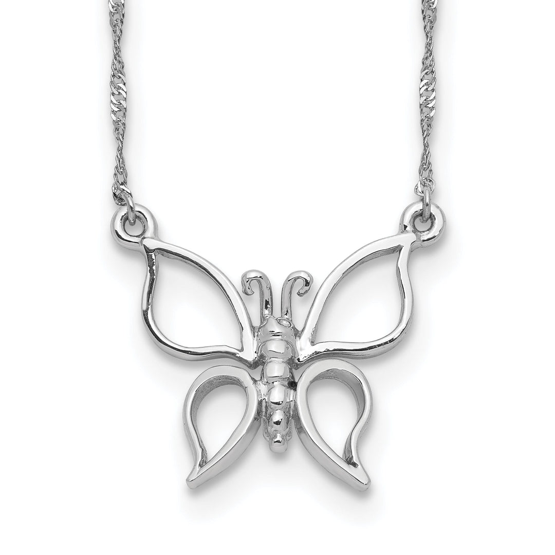14k White Gold Polished Finish Solid Butterfly Design Pendant in a 17-inch Singapore Chain Necklace Set