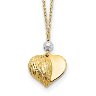 14K Two Tone Gold Solid Polished Diamond Cut Finish Puffed Heart Design Pendant in a 18-Inch Cable Chain Necklace Set at $ 126.24 only from Jewelryshopping.com
