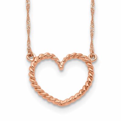 14k Rose Gold Solid Polished Textured Finish Heart Pendant Design in a 17-Inch Singapore Chain Necklace Set at $ 146.83 only from Jewelryshopping.com