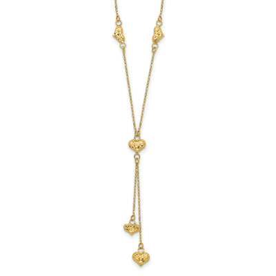 14k Yellow Gold Solid Polished Diamond Cut Finish Multi Puffed Hearts Design with 2-inch Ext 16-inch Cable Chain Necklace at $ 149.65 only from Jewelryshopping.com