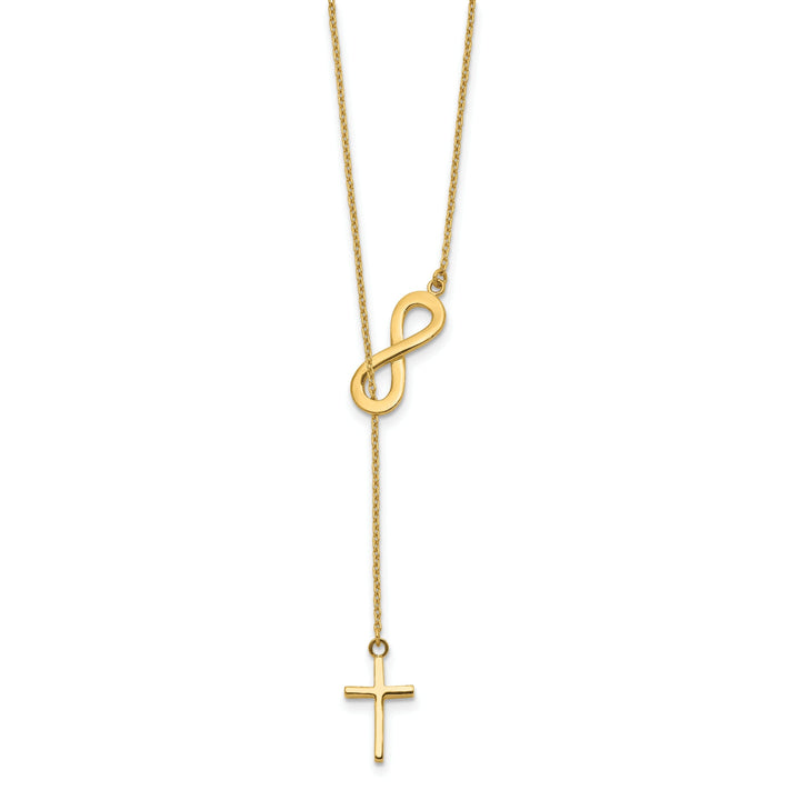 14k Yellow Gold Solid Polished Finish Infinity & Cross Design Pendant in a 18-Inch Cable Chain Lariat Necklace Set