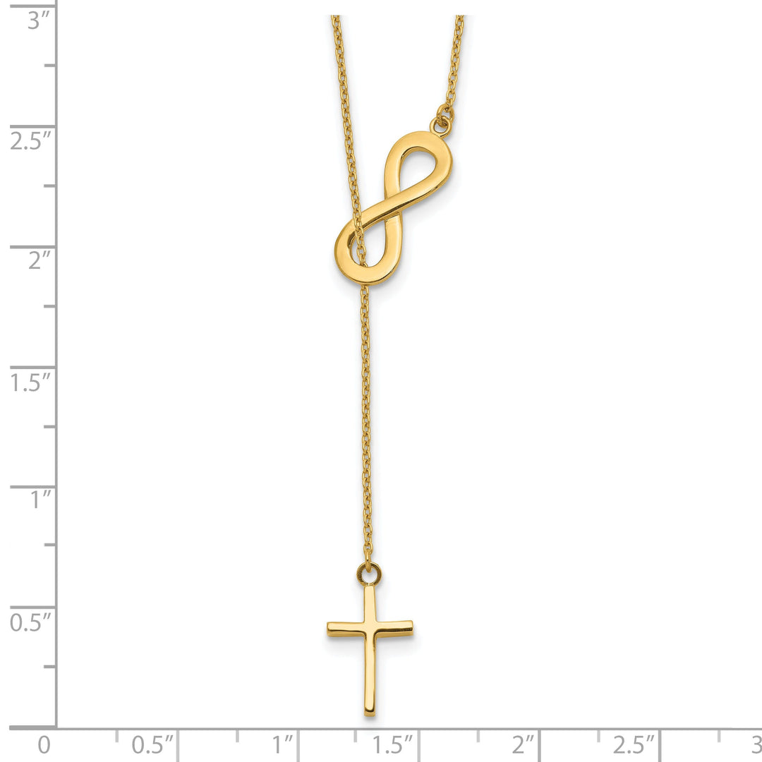 14k Yellow Gold Solid Polished Finish Infinity & Cross Design Pendant in a 18-Inch Cable Chain Lariat Necklace Set