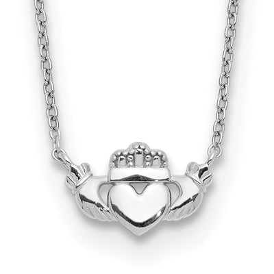 14K White Gold Solid Polished Finish Claddagh Pendant Design in a 17-inch Cable Chain Necklace Set at $ 217.53 only from Jewelryshopping.com
