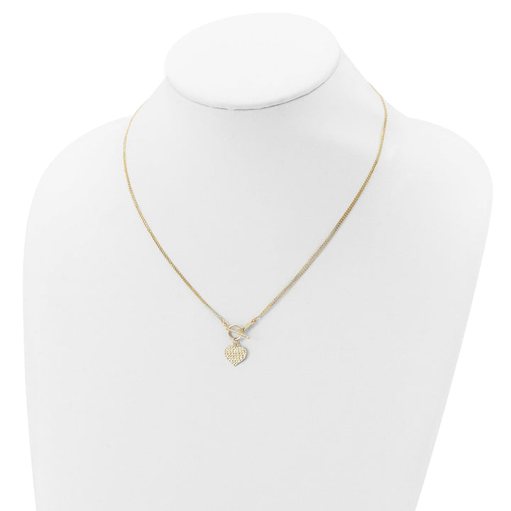 14k Yellow Gold Solid Polished Diamond Cut Finish 3-Strand Heart Fancy Design Pendant in a 18-Inch Cable Chain Toggle Necklace Set