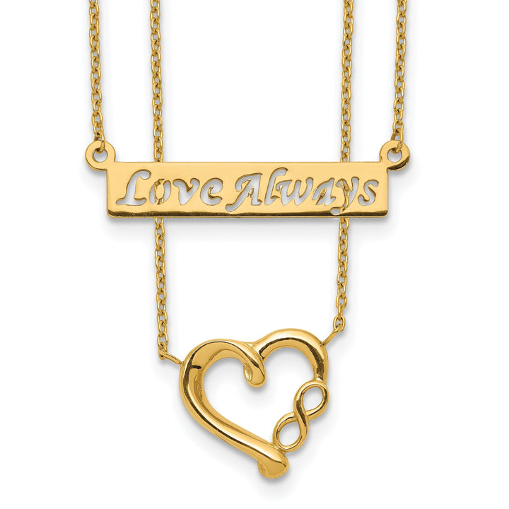 14k Yellow Gold Solid Polished Finish 2-Strand Heart & Infinity Design Love Always with 17-inch Cable Chain Necklace