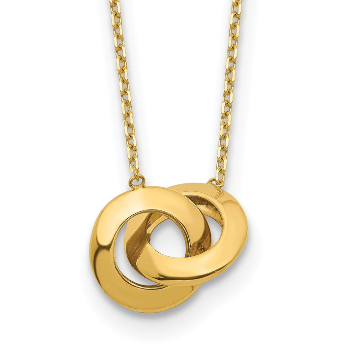 14k Yellow Gold Polished Finish Solid Fancy Interlocking Circle Pendant 16-inch, 1-inch ext Cable Chain Necklace Set