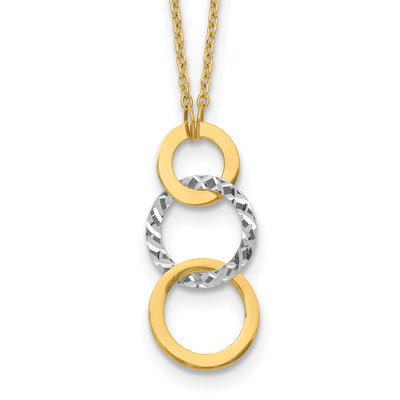 14k Two Tone Gold Solid Polished Diamond Cut Finish Textured 3-Circle Pendants Design with 17-inch Cable Chain Fancy Necklace Set at $ 248.9 only from Jewelryshopping.com