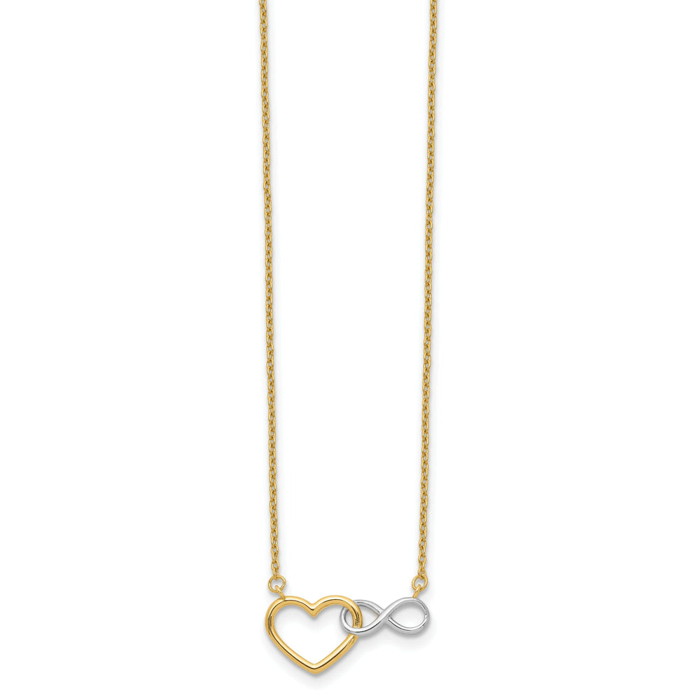 14K Yellow Gold, White Rhodium Polished Finish Heart Shape, Infinity Symbol Pendant Design in a 17-inch Cable Chain Necklace Set