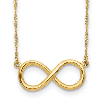 14K Yellow Polished Finish Infinity Design Pendant in a 16.5-Inch Singapore Chain Necklace Set at $ 161.42 only from Jewelryshopping.com