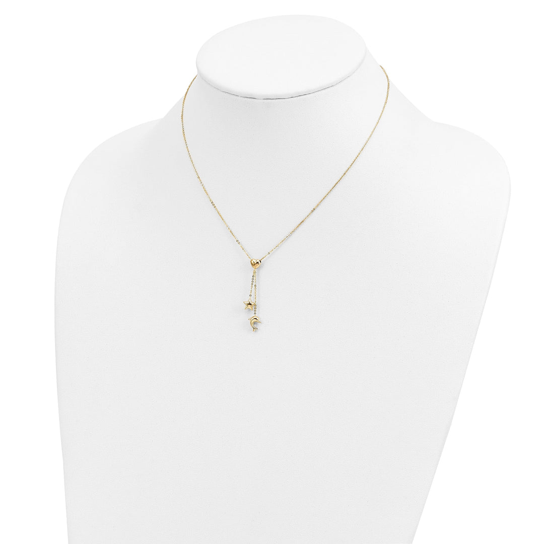 14k Yellow Gold Polished Finish Heart, Star & Dolphin Fancy Pendant in a 16-inch Cable Chain Y-Necklace Set