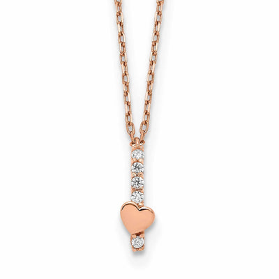 14k Rose Gold Solid Polished Finish Cubic Zirconia Heart Design with 1.25 in ext 15-inch Cable Chain Necklace at $ 181.34 only from Jewelryshopping.com