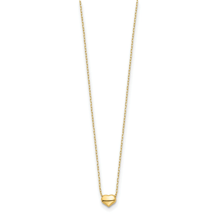 14k Yellow Gold Polished Finish Hollow Puff Heart with 16.5-inch Cable Chain Necklace