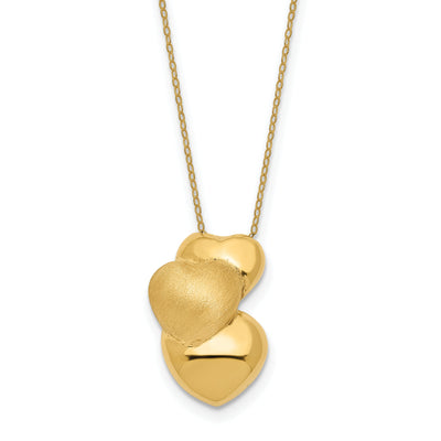 14k Yellow Gold Polished,Satin Finish Hollow 3 Puffed Hearts Design Pendants with 18-inch Cable Chain Necklace at $ 212.09 only from Jewelryshopping.com
