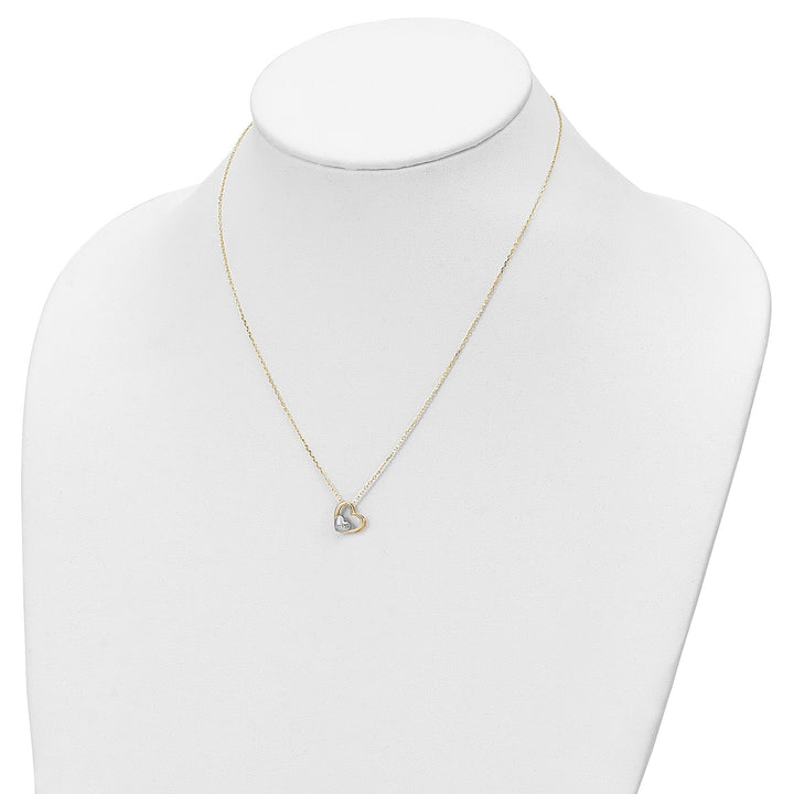 14K Yellow Gold, White Rhodium Love Heart in Heart Design with 17-inch Necklace