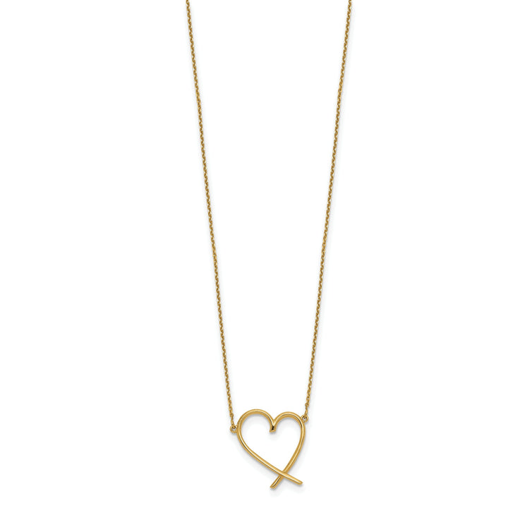 14K Yellow Gold Polished Polished Finish Open Heart Design 18-inch cable chain with 2-in ext Necklace