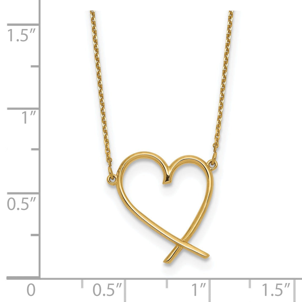 14K Yellow Gold Polished Polished Finish Open Heart Design 18-inch cable chain with 2-in ext Necklace