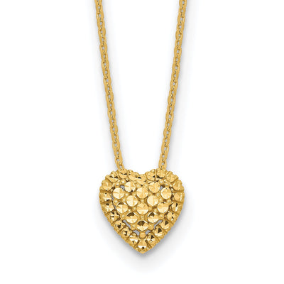 14k Yellow Gold Polished Diamond Cut Finish Fancy Design Heart Slide Pendant in a 18-inch Cable Chain Necklace Set at $ 258.2 only from Jewelryshopping.com