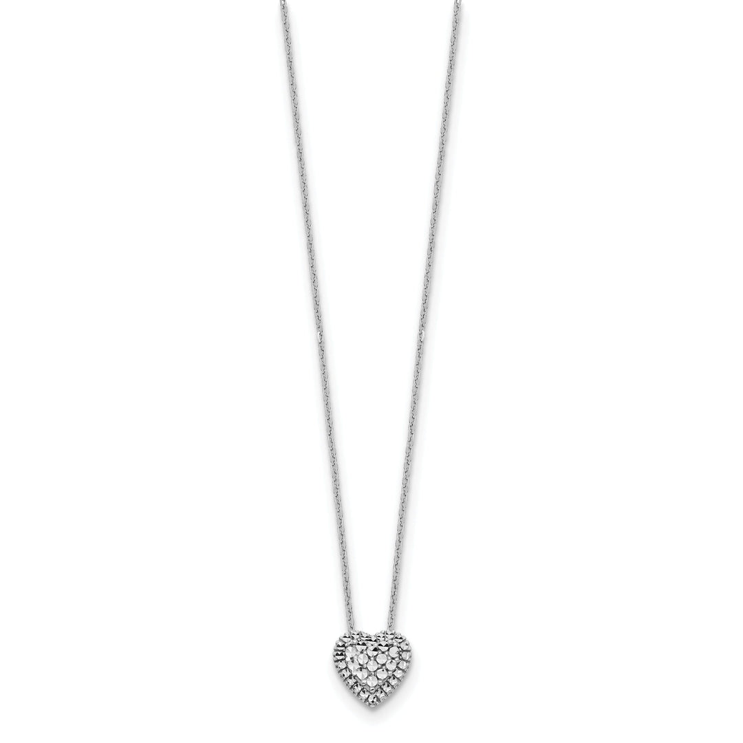 14k White Gold Polished Diamond Cut Finish Fancy Design Heart Slide Pendant in a 18-inch Cable Chain Necklace Set
