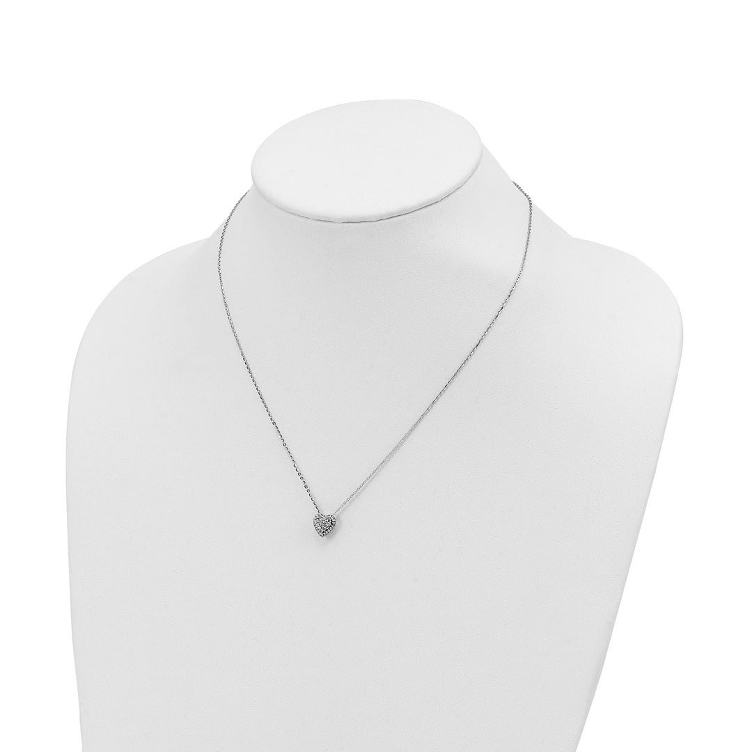 14k White Gold Polished Diamond Cut Finish Fancy Design Heart Slide Pendant in a 18-inch Cable Chain Necklace Set