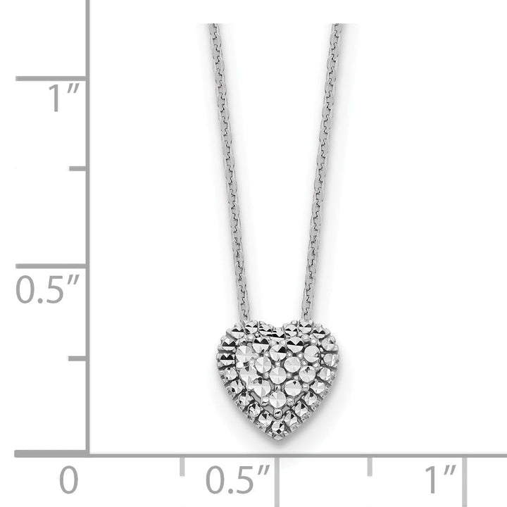 14k White Gold Polished Diamond Cut Finish Fancy Design Heart Slide Pendant in a 18-inch Cable Chain Necklace Set