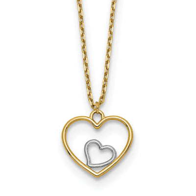 14k Yellow Gold, White Rhodium Hollow Polished Finish Heart in Heart Pendant Design in a 18-inch Cable Chain Necklace Set at $ 222.94 only from Jewelryshopping.com