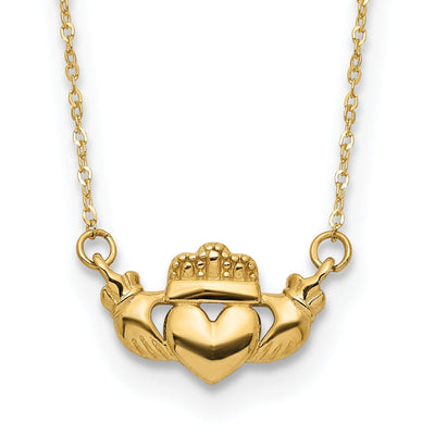 14K Yellow Gold Solid Polished Finish Claddagh Pendant Design in a 17-inch Cable Chain Necklace Set at $ 114.31 only from Jewelryshopping.com