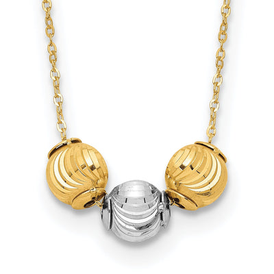 14K Two Tone Gold Polished Finish Diamond Cut Hollow 3-Beads Pendants in a 17-inch Cable Chain Necklace Set at $ 145.38 only from Jewelryshopping.com