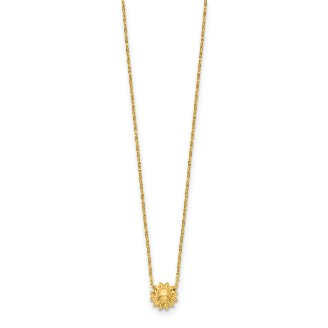 14k Yellow Gold Semi-Solid Polished Finish 3-Dimensional Puffed Sun Style Pendant in a 16.5-Inch Cable Chain Necklace Set