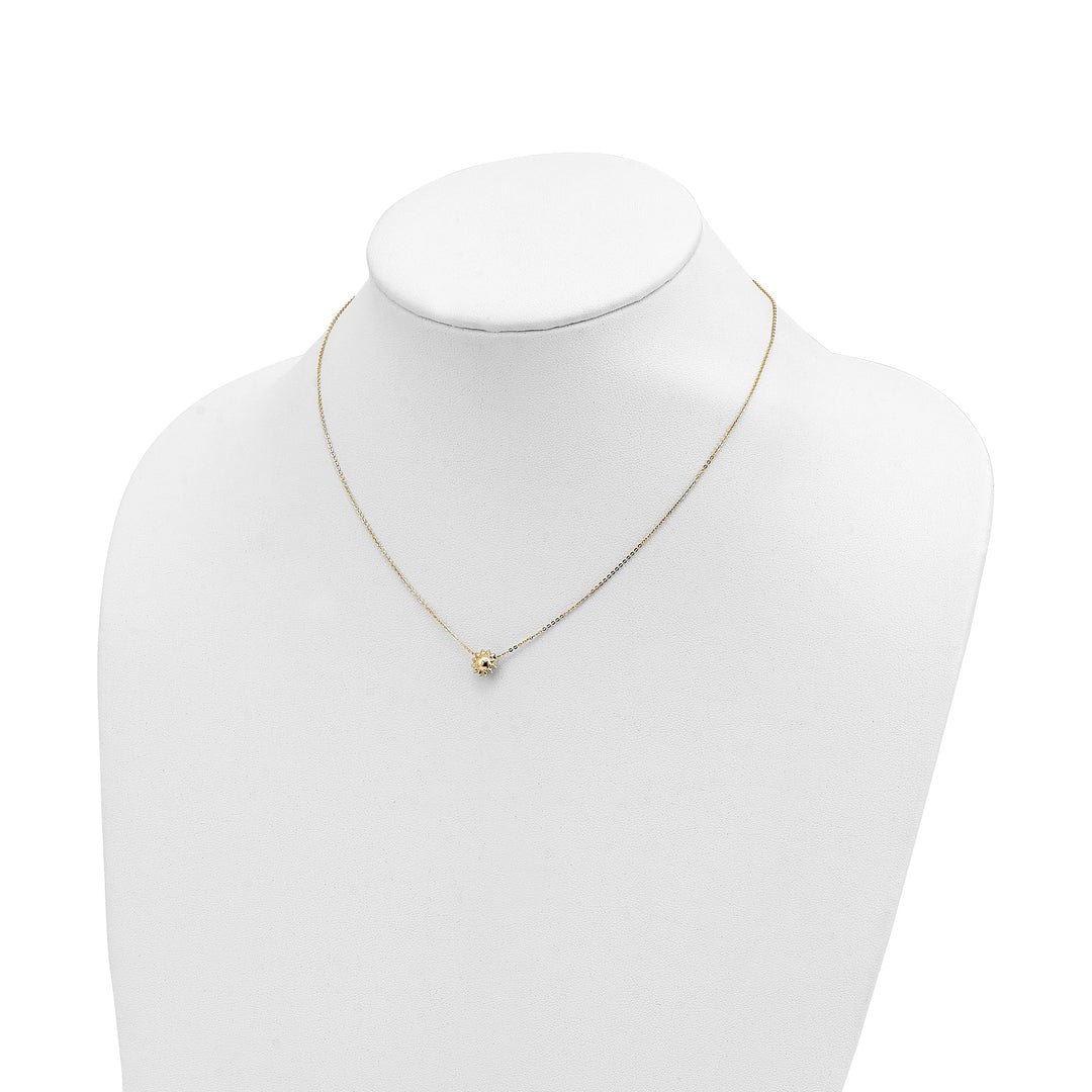 14k Yellow Gold Semi-Solid Polished Finish 3-Dimensional Puffed Sun Style Pendant in a 16.5-Inch Cable Chain Necklace Set
