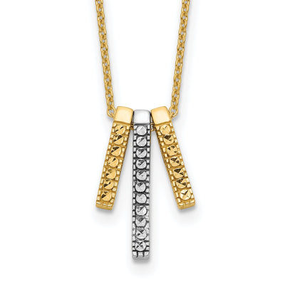 14K Two Tone Gold Polished Diamond Cut Finish 3-Bars Pendant Design with 17-inch Cable Chain Necklace Set at $ 334.41 only from Jewelryshopping.com