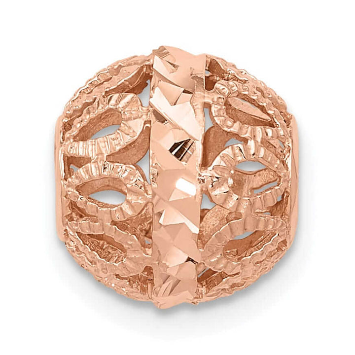 14k Rose Gold Solid Filligree Design Ball Chain Slide Pendant